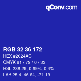 颜色代码: RGB 32 36 172 | qconv.com