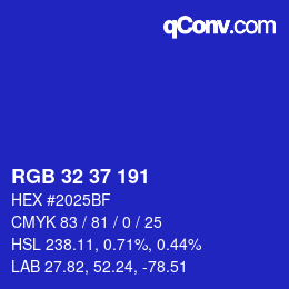 Color code: RGB 32 37 191 | qconv.com