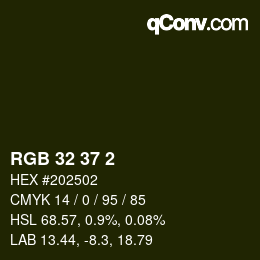 Color code: RGB 32 37 2 | qconv.com
