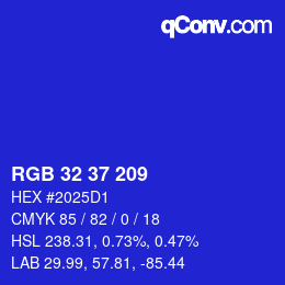 カラーコード: RGB 32 37 209 | qconv.com