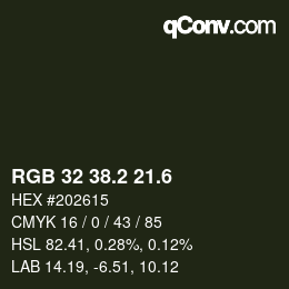カラーコード: RGB 32 38.2 21.6 | qconv.com