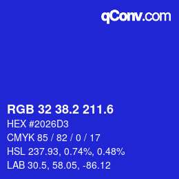 カラーコード: RGB 32 38.2 211.6 | qconv.com