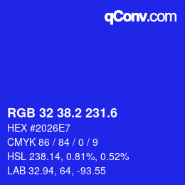 カラーコード: RGB 32 38.2 231.6 | qconv.com