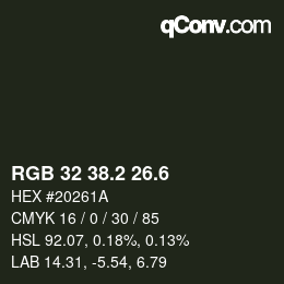 カラーコード: RGB 32 38.2 26.6 | qconv.com