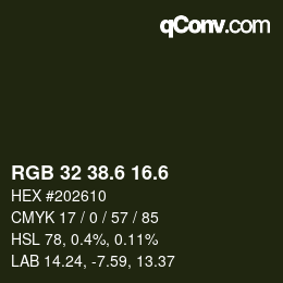 カラーコード: RGB 32 38.6 16.6 | qconv.com