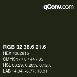 カラーコード: RGB 32 38.6 21.6 | qconv.com