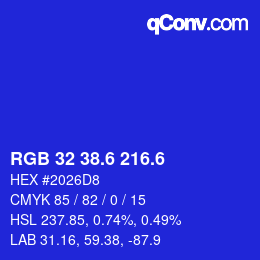 カラーコード: RGB 32 38.6 216.6 | qconv.com