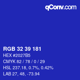 Color code: RGB 32 39 181 | qconv.com