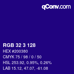 Color code: RGB 32 3 128 | qconv.com