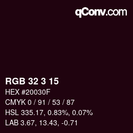 カラーコード: RGB 32 3 15 | qconv.com