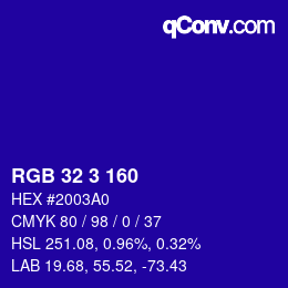 カラーコード: RGB 32 3 160 | qconv.com
