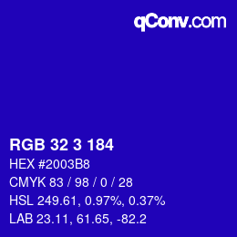 カラーコード: RGB 32 3 184 | qconv.com