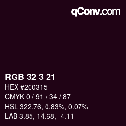 Color code: RGB 32 3 21 | qconv.com