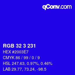 Color code: RGB 32 3 231 | qconv.com