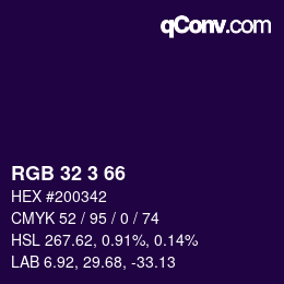 Color code: RGB 32 3 66 | qconv.com