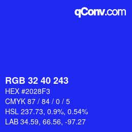 Color code: RGB 32 40 243 | qconv.com