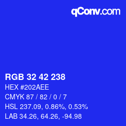 Color code: RGB 32 42 238 | qconv.com