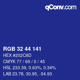 颜色代码: RGB 32 44 141 | qconv.com