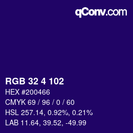 カラーコード: RGB 32 4 102 | qconv.com
