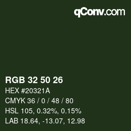 Color code: RGB 32 50 26 | qconv.com