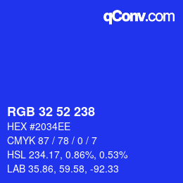 Color code: RGB 32 52 238 | qconv.com