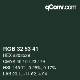 Color code: RGB 32 53 41 | qconv.com