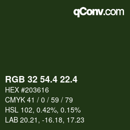 カラーコード: RGB 32 54.4 22.4 | qconv.com