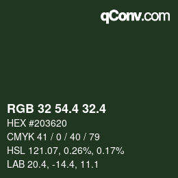 カラーコード: RGB 32 54.4 32.4 | qconv.com
