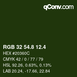 カラーコード: RGB 32 54.8 12.4 | qconv.com