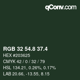 カラーコード: RGB 32 54.8 37.4 | qconv.com