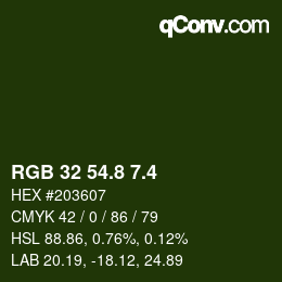 カラーコード: RGB 32 54.8 7.4 | qconv.com