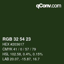 Color code: RGB 32 54 23 | qconv.com