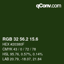 カラーコード: RGB 32 56.2 15.6 | qconv.com