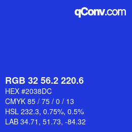 カラーコード: RGB 32 56.2 220.6 | qconv.com