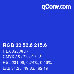 カラーコード: RGB 32 56.6 215.6 | qconv.com