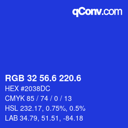 カラーコード: RGB 32 56.6 220.6 | qconv.com