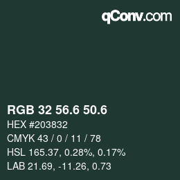 カラーコード: RGB 32 56.6 50.6 | qconv.com