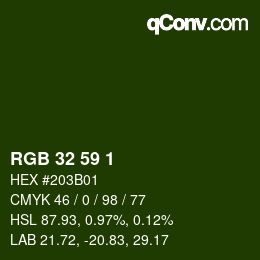 カラーコード: RGB 32 59 1 | qconv.com