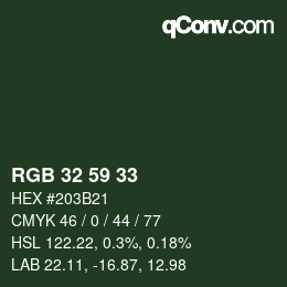 Color code: RGB 32 59 33 | qconv.com