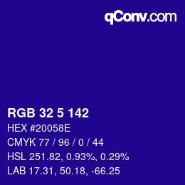 Color code: RGB 32 5 142 | qconv.com