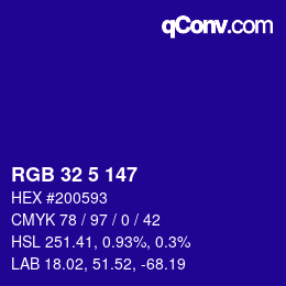 Color code: RGB 32 5 147 | qconv.com