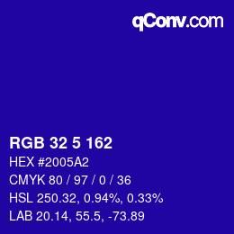 Farbcode: RGB 32 5 162 | qconv.com