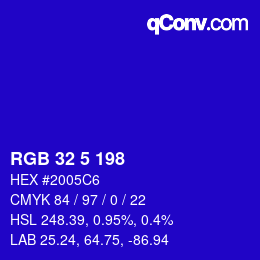 Code couleur: RGB 32 5 198 | qconv.com