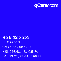 Color code: RGB 32 5 255 | qconv.com