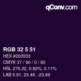 カラーコード: RGB 32 5 51 | qconv.com
