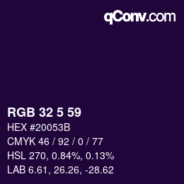 Color code: RGB 32 5 59 | qconv.com
