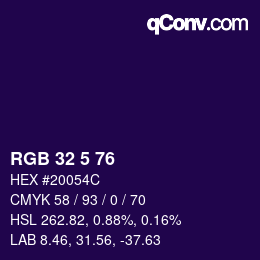 Color code: RGB 32 5 76 | qconv.com