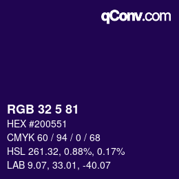Color code: RGB 32 5 81 | qconv.com