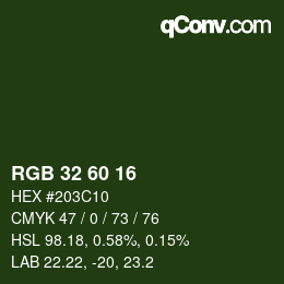 Color code: RGB 32 60 16 | qconv.com