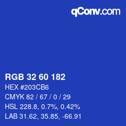 カラーコード: RGB 32 60 182 | qconv.com